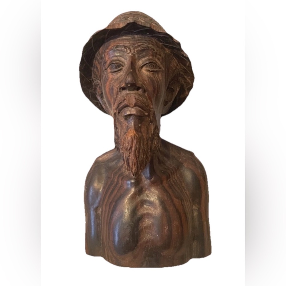 VTG 7” Wood Sculpture Fisherman Old Man Bust